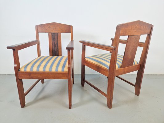 Art Deco Amsterdam School Armchairs in Oak & Ebony, 1920s, Set of 2-AXJ-2021933