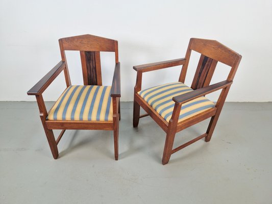 Art Deco Amsterdam School Armchairs in Oak & Ebony, 1920s, Set of 2-AXJ-2021933