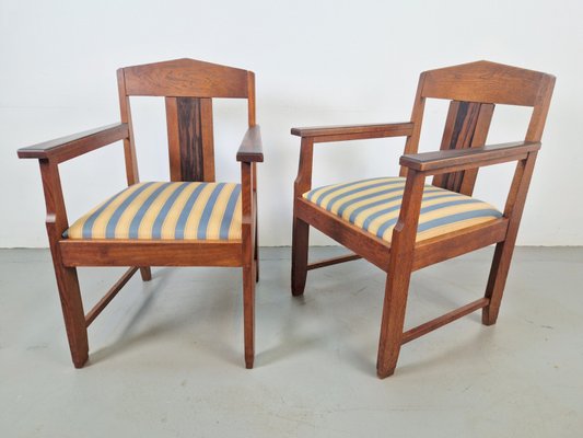 Art Deco Amsterdam School Armchairs in Oak & Ebony, 1920s, Set of 2-AXJ-2021933