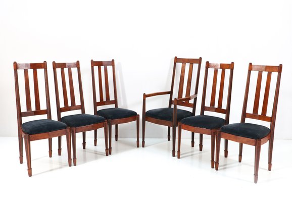 Art Deco Amsterdamse School High Back Dining Room Chairs, 1920s, Set of 6-MY-1406629