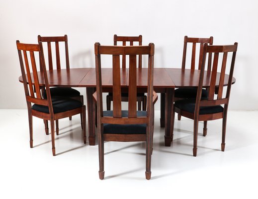 Art Deco Amsterdamse School High Back Dining Room Chairs, 1920s, Set of 6-MY-1406629