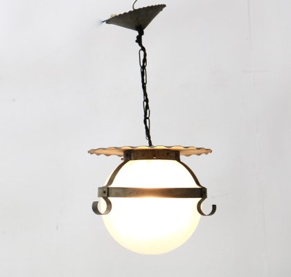 Art Deco Amsterdamse School Pendant Lamp in Wrought Iron and Glass by A.D. Copier, 1930s-MY-1703787