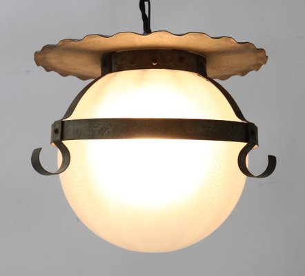 Art Deco Amsterdamse School Pendant Lamp in Wrought Iron and Glass by A.D. Copier, 1930s-MY-1703787