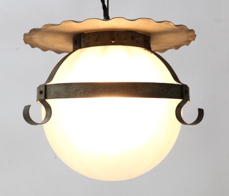 Art Deco Amsterdamse School Pendant Lamp in Wrought Iron and Glass by A.D. Copier, 1930s-MY-1703787