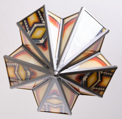 Art Deco Amsterdamse School Stained Glass Hanging Light, 1980s-GCG-1819850