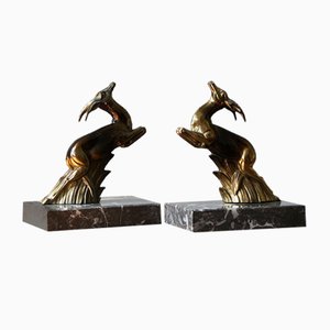 Art Deco Antelope Bookends on Marble Bases, France, 1930s, Set of 2-UMB-1385988