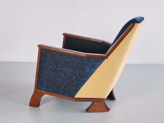 Art Deco Armchair in Blue Velvet and Maple, Northern France, 1920s-FMT-1762974