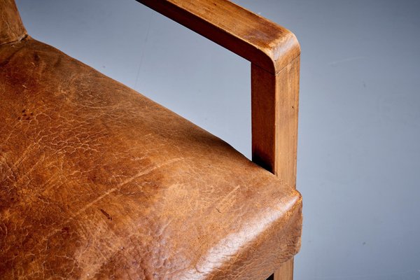 Art Deco Armchair in Brown Faux Leather attributed to Francis Jourdain, 1940s-SFD-1791930