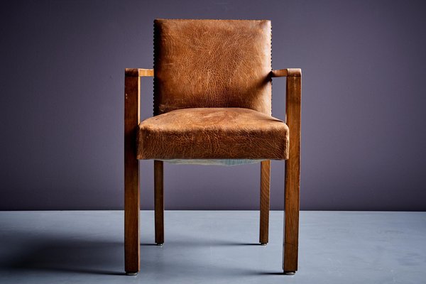 Art Deco Armchair in Brown Faux Leather attributed to Francis Jourdain, 1940s-SFD-1791930