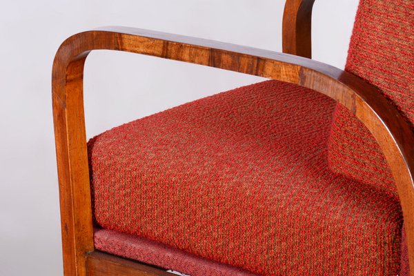 Art Deco Armchair in Walnut Veneer and Upholstery, Former Czechoslovakia, 1930s-WHY-1795928