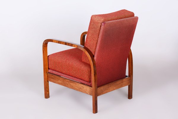 Art Deco Armchair in Walnut Veneer and Upholstery, Former Czechoslovakia, 1930s-WHY-1795928