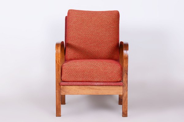 Art Deco Armchair in Walnut Veneer and Upholstery, Former Czechoslovakia, 1930s-WHY-1795928