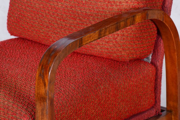 Art Deco Armchair in Walnut Veneer and Upholstery, Former Czechoslovakia, 1930s-WHY-1795928