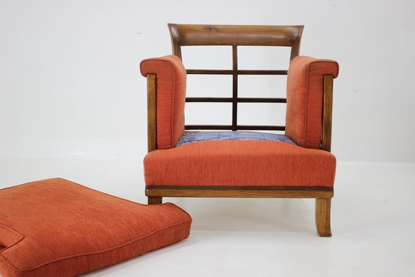 Art Deco Armchair with Ottoman, Former Czechoslovakia, 1930s, Set of 2-TZ-1702330