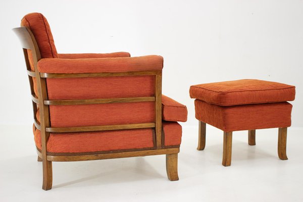 Art Deco Armchair with Ottoman, Former Czechoslovakia, 1930s, Set of 2-TZ-1702330