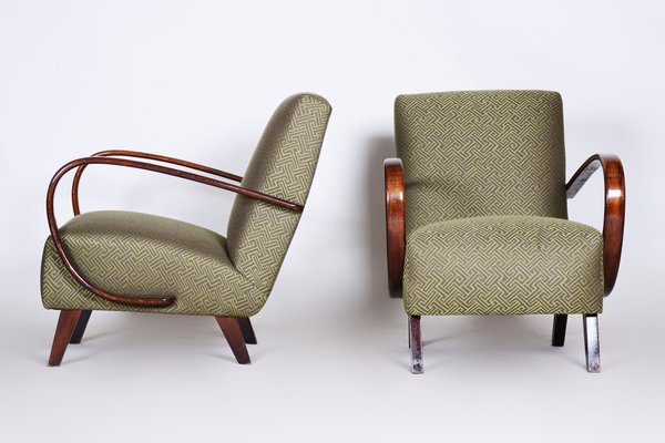 Art Deco Armchairs in Beech and Green Fabric attributed to Jindřich Halabala for Up Závody, Former Former Czechoslovakiaoslovakia, 1930s, Set of 2-WHY-1768688