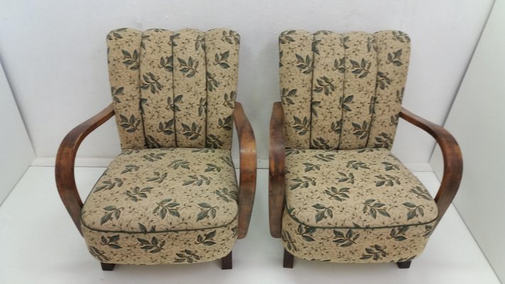 Art Deco Armchairs with Footstool by Jindrich Halabala, 1930s, Set of 3-TZ-684024