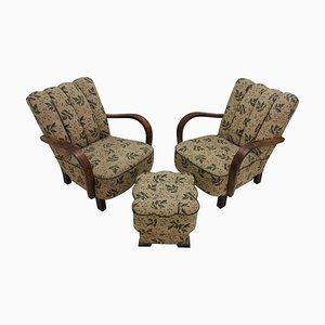 Art Deco Armchairs with Footstool by Jindrich Halabala, 1930s, Set of 3-TZ-684024