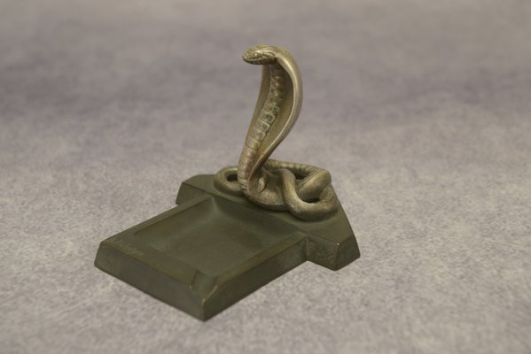 Art Deco Ashtray with Bronze Cobra by André Pichegru, 1930s-NEN-2023681