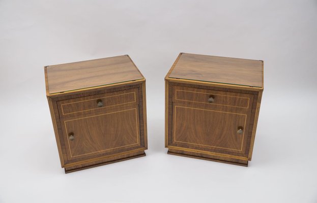 Art Deco Austrian Wood & Brass Nightstands, Set of 2-KQB-1161243