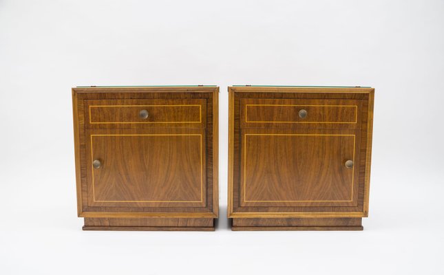 Art Deco Austrian Wood & Brass Nightstands, Set of 2-KQB-1161243