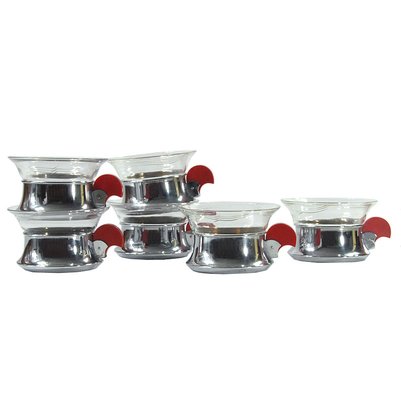 Art Deco Bakelite Handle Glass Cups, 1930s, Set of 6-GIW-1791734