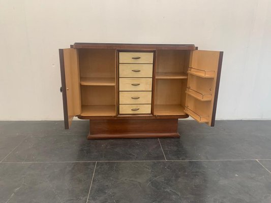 Art Deco Bar Cabinet in Rosewood and Parchment with Top in Black Glass-IJR-997864