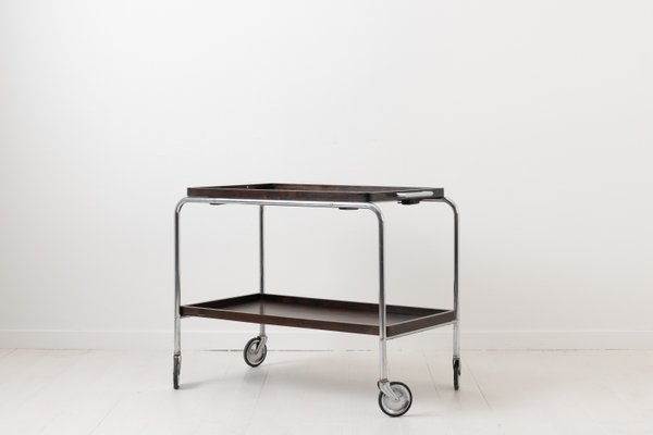 Art Deco Bar Cart with Dark Wood Trays-MJF-738436