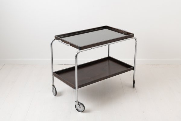 Art Deco Bar Cart with Dark Wood Trays-MJF-738436