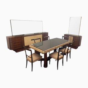 Art Deco Bar Table in Rosewood with Chairs and Parchment, Set of 11-IJR-1259061