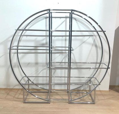 Art Deco Bauhaus Style Shelf in Chromed Steel and Glass, 1950s-NNB-853722