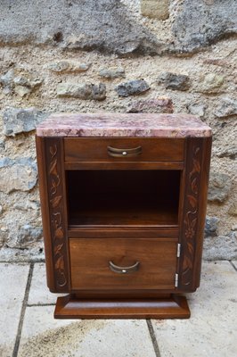 Art Deco Bedroom Set in Walnut Carved with Flowers, 1920s, Set of 5-XNH-1017659