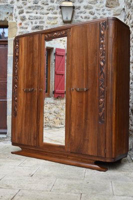 Art Deco Bedroom Set in Walnut Carved with Flowers, 1920s, Set of 5-XNH-1017659