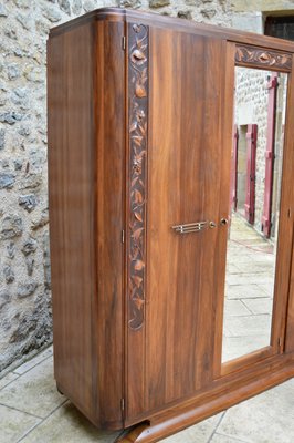 Art Deco Bedroom Set in Walnut Carved with Flowers, 1920s, Set of 5-XNH-1017659