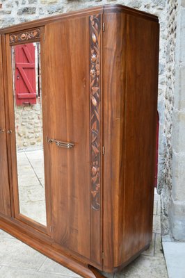 Art Deco Bedroom Set in Walnut Carved with Flowers, 1920s, Set of 5-XNH-1017659