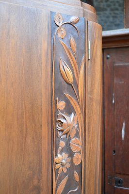 Art Deco Bedroom Set in Walnut Carved with Flowers, 1920s, Set of 5-XNH-1017659