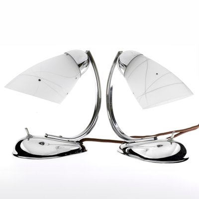 Art Deco Bedside Lamps in Chromed Glass by Josef Hurka for Napako, 1950s, Set of 2-QBR-998149