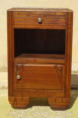 Art Deco Bedside Table in Walnut and Marble, 1930s-ABK-2040158