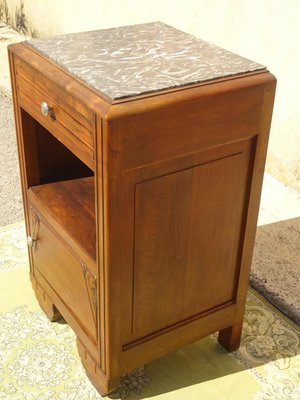 Art Deco Bedside Table in Walnut and Marble, 1930s-ABK-2040158