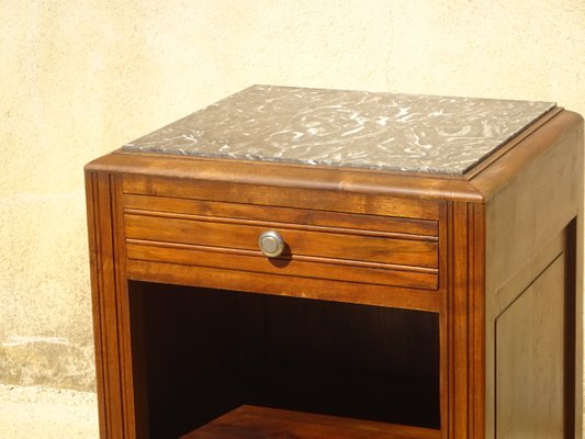 Art Deco Bedside Table in Walnut and Marble, 1930s-ABK-2040158