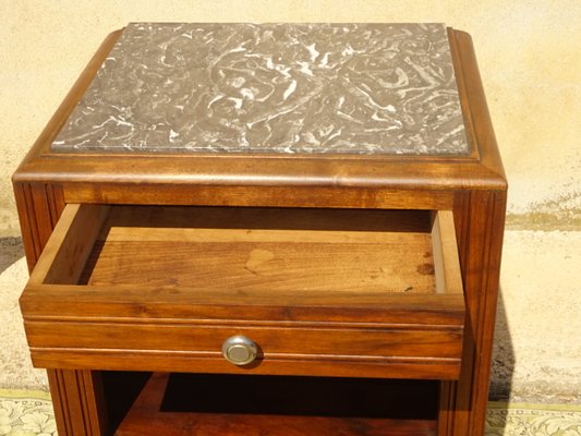 Art Deco Bedside Table in Walnut and Marble, 1930s-ABK-2040158