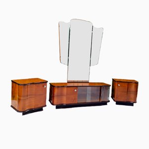 Art Deco Bedside Tables and Dressing Table with Mirror, Set of 3-VIC-1340804