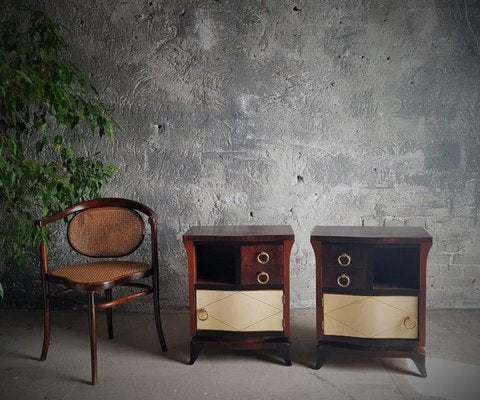 Art Deco Bedside Tables with Parchment Details, France, 1930s, Set of 2-POM-1421333