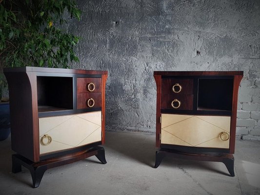 Art Deco Bedside Tables with Parchment Details, France, 1930s, Set of 2-POM-1421333