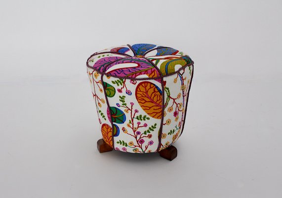 Art Deco Beech Pouf with Josef Frank Fabric, Vienna, 1930s-NB-1346019