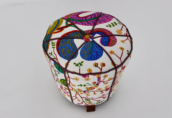 Art Deco Beech Pouf with Josef Frank Fabric, Vienna, 1930s-NB-1346019