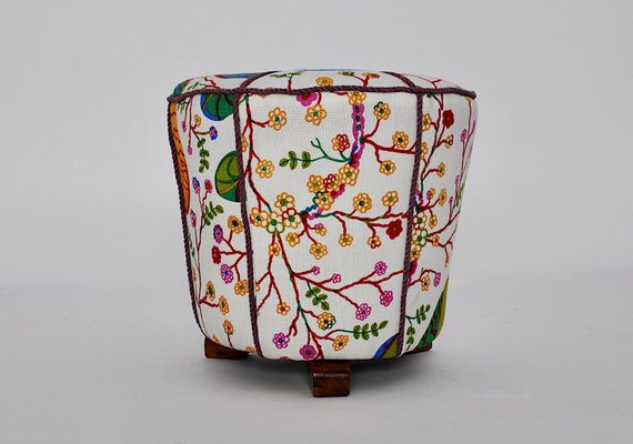 Art Deco Beech Pouf with Josef Frank Fabric, Vienna, 1930s-NB-1346019