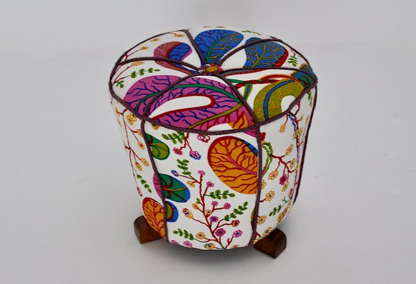 Art Deco Beech Pouf with Josef Frank Fabric, Vienna, 1930s-NB-1346019