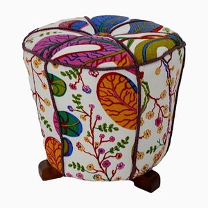 Art Deco Beech Pouf with Josef Frank Fabric, Vienna, 1930s-NB-1346019