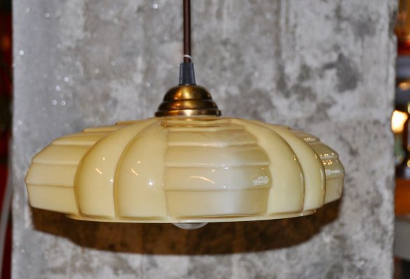 Art Deco Beige Opaline Pendant Lamp, 1920s-ROJ-857126